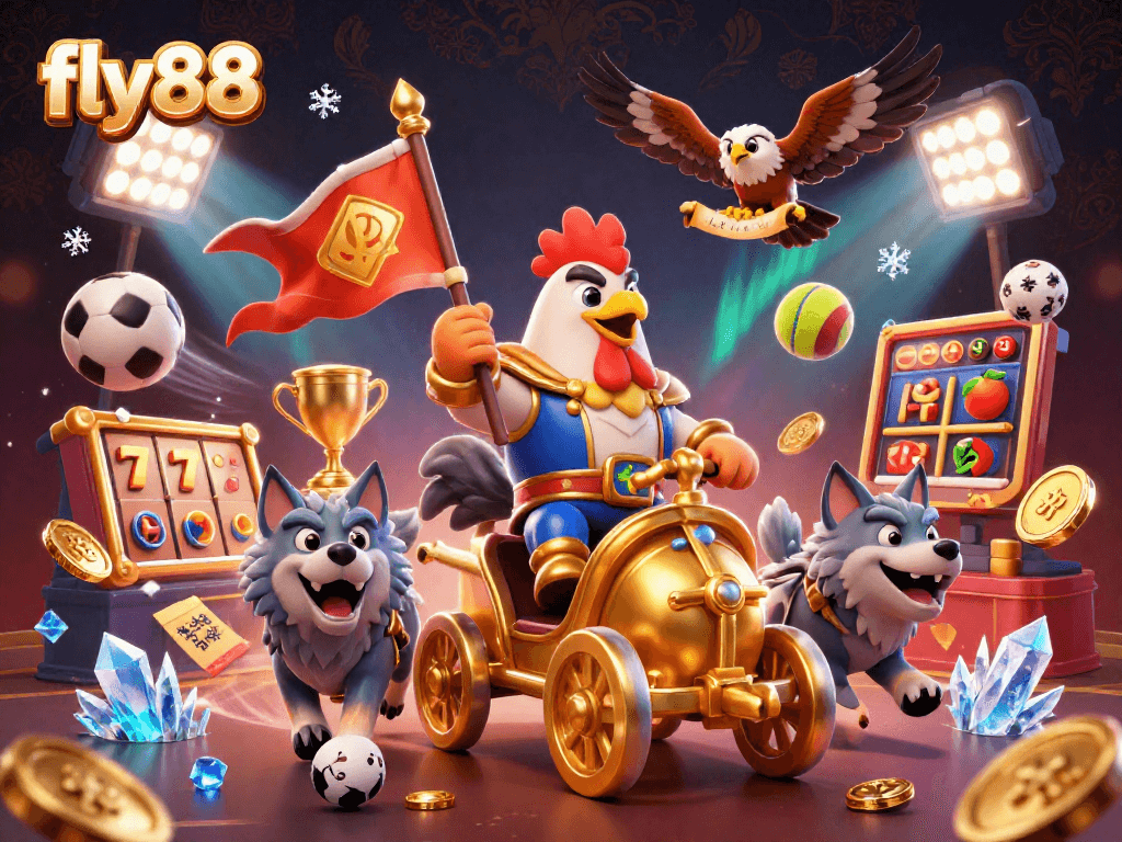Experience thrilling gameplay with fly88, featuring a rooster warlord and dynamic sports betting elements.