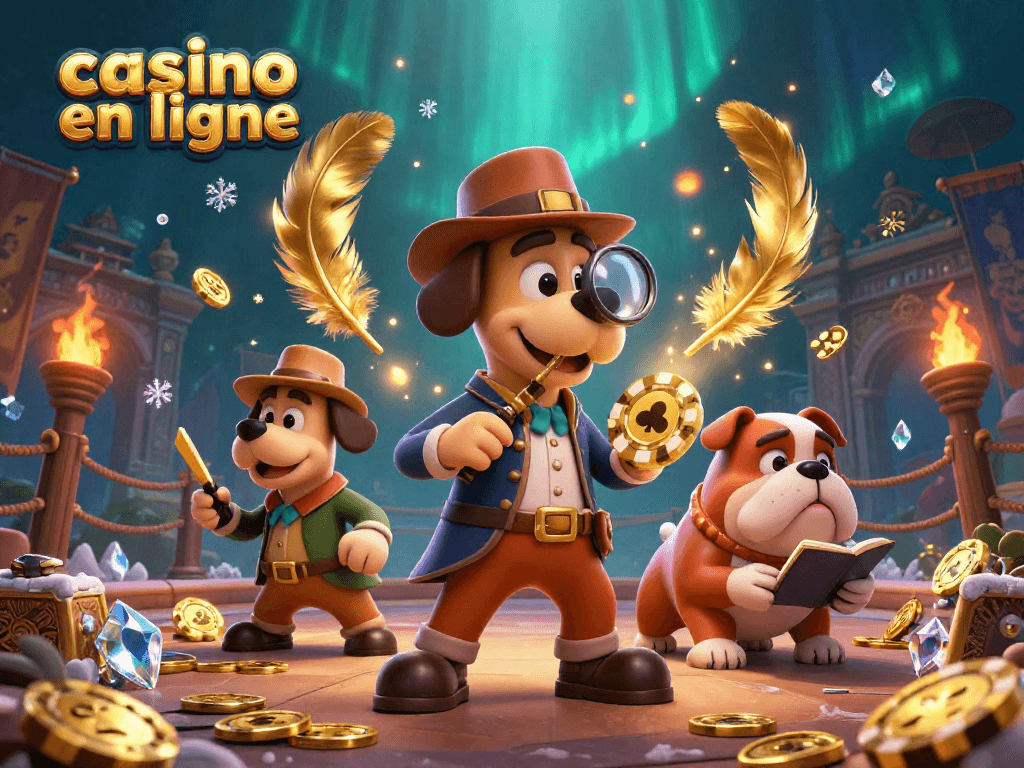Gagnez avec le casino en ligne en découvrant des indices avec un détective cartoon 3D.