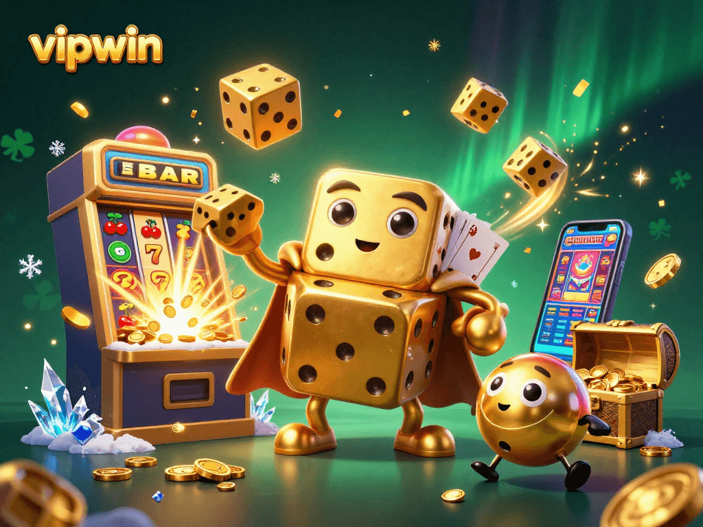 Join the excitement at vipwin with dynamic gaming elements and a captivating 3D dice golem.