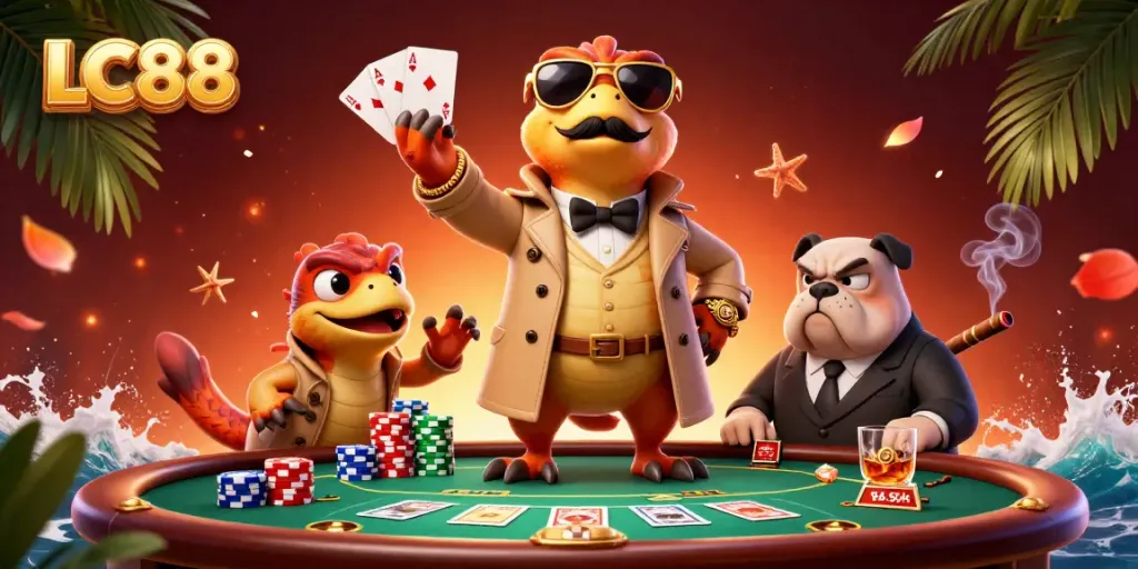 Join the raptors at LC88 as they attempt to enter a VIP casino with poker chips and cards.