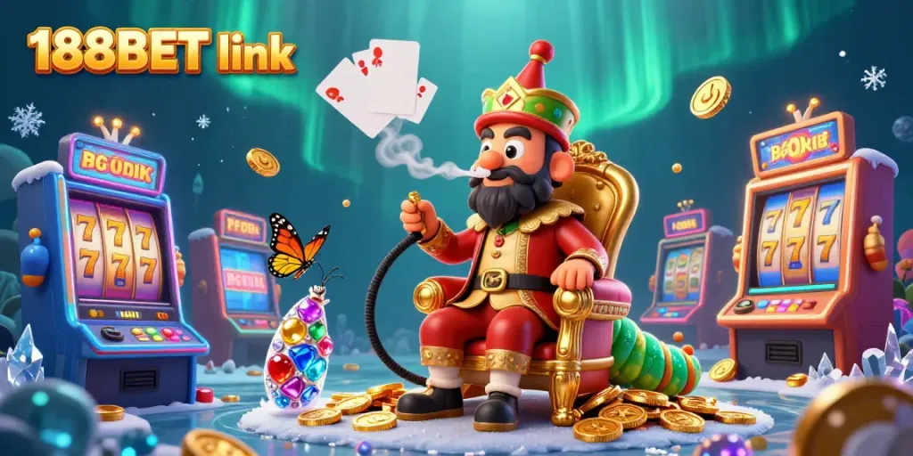 Experience the excitement at 188BET link with a vibrant casino-themed illustration featuring dynamic elements.