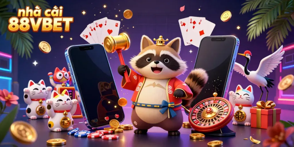 Experience thrilling gaming with Nhà cái 88VBET, featuring vibrant characters and dynamic casino elements.