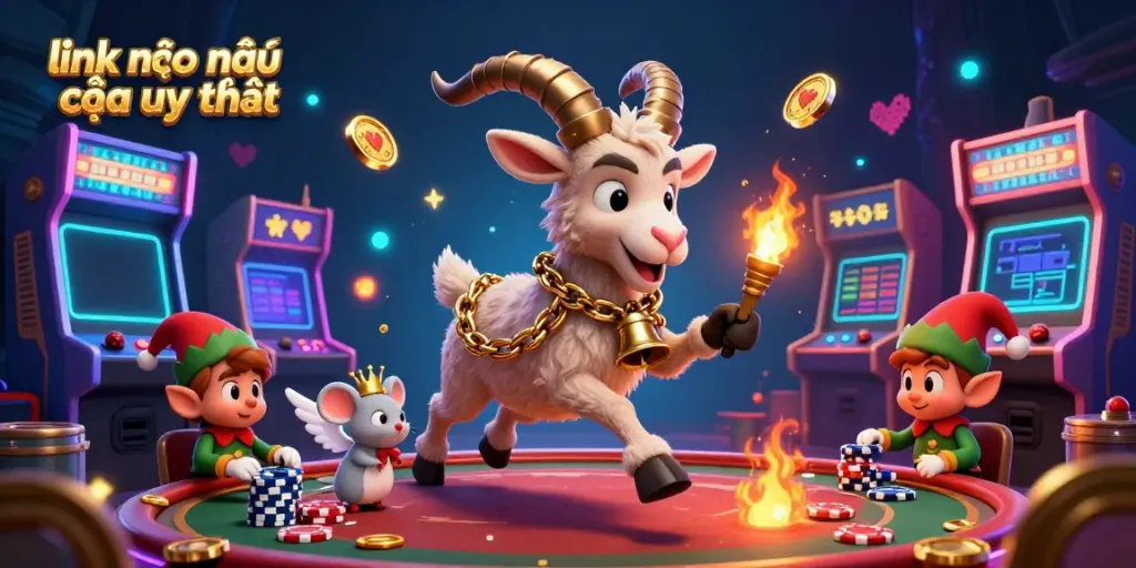 Engage with the festive yet spooky world of "link vào nhà cái uy tín" casino featuring Krampus and quirky gremlins in a vibrant setting.
