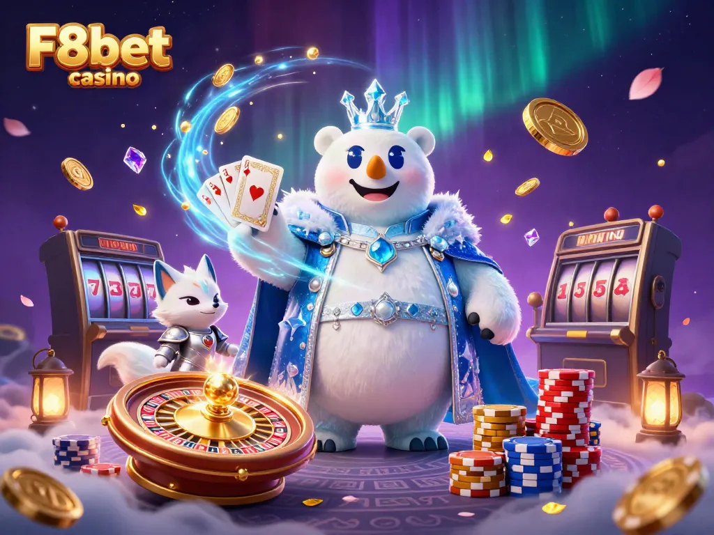 Experience the thrill at F8bet casino with vibrant gaming elements and animated characters.