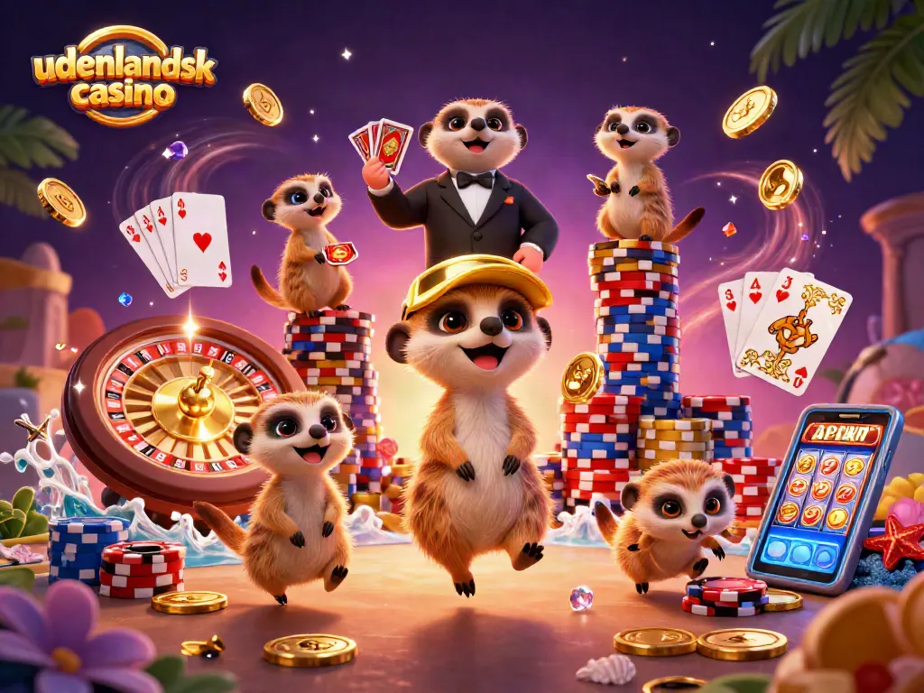 Engage with the thrilling udenlandsk casino experience featuring meerkats in a vibrant casino scene.