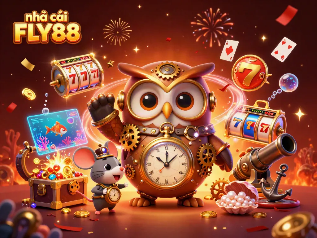 Engage in thrilling gaming adventures at nhà cái FLY88 with vibrant 3D illustration showcasing casino elements.