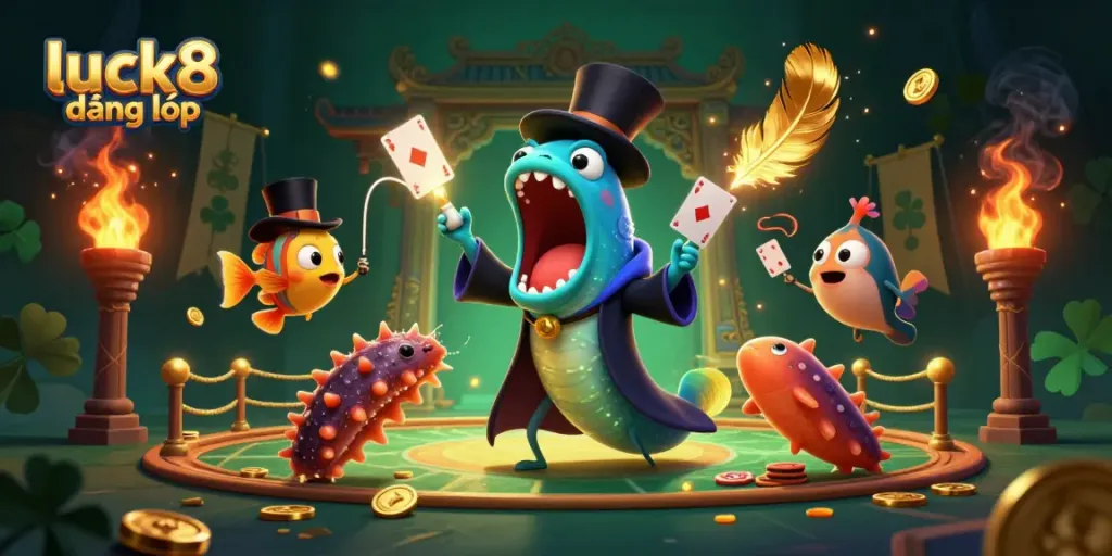 Experience thrilling card magic with luck8 đăng nhập showcased by a bioluminescent eel and friends.