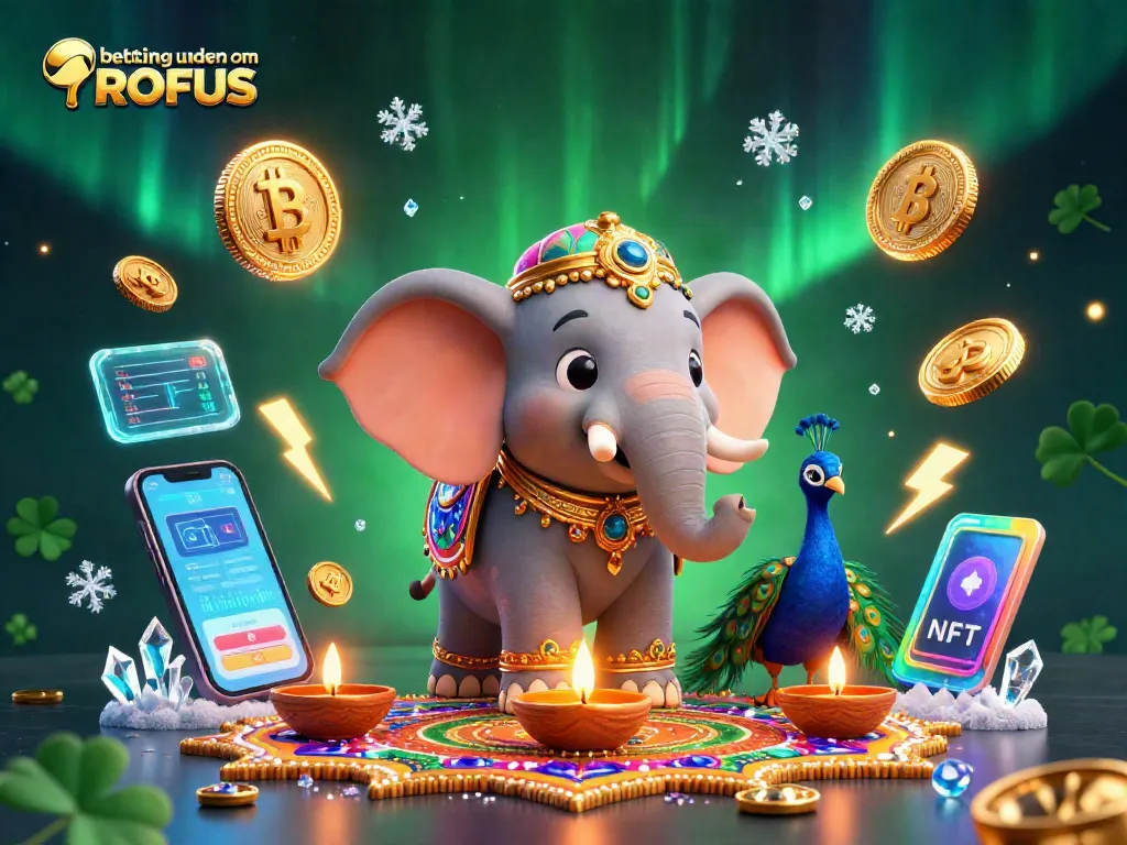 Engage in betting uden om ROFUS with vibrant casino elements and crypto coins illuminating a dynamic scene.
