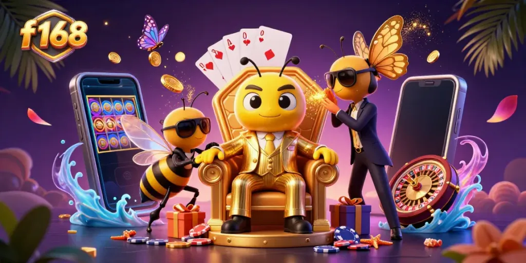 Engage in vibrant gameplay at f 168, illustrated by a dynamic scene with mob boss characters and casino elements.