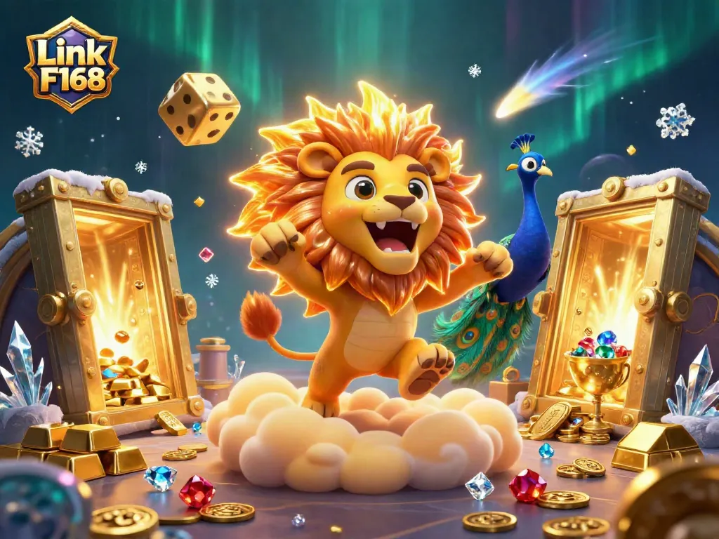 Experience thrilling wins at Link F168 with exclusive jewels and golden treasures in a captivating casino scene.