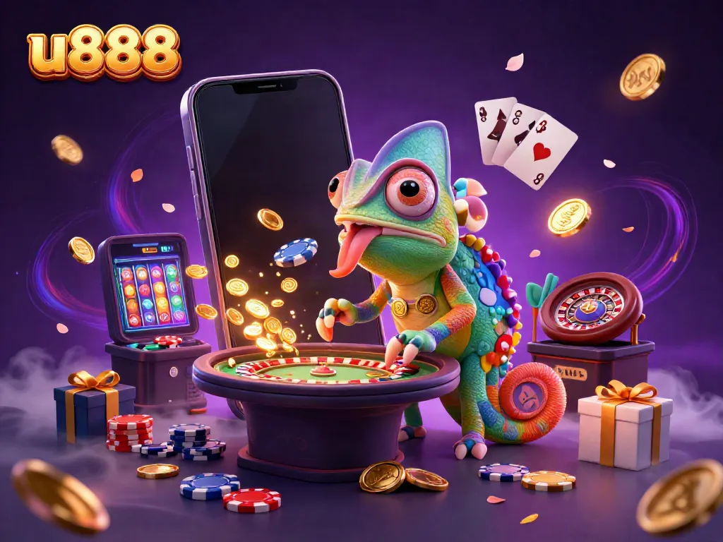 Experience thrilling gaming with u888 as a chameleon owner captivates with games and golden coins.