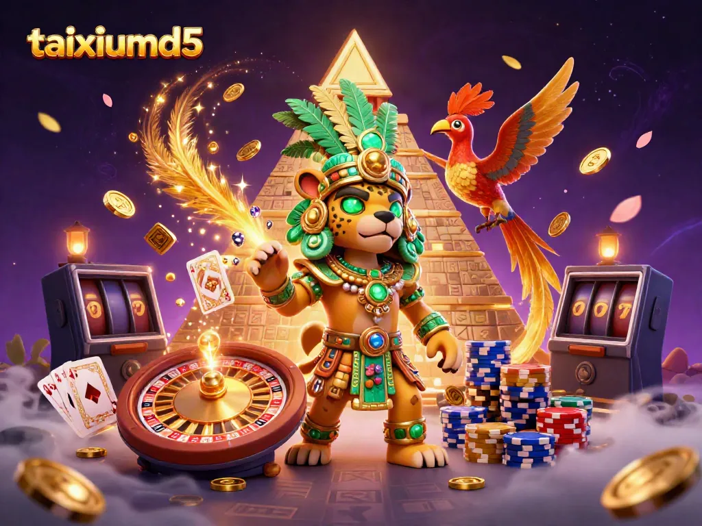 Experience thrilling gameplay at taixiumd5 with dynamic visuals, including coins and cards flying around a vibrant scene.