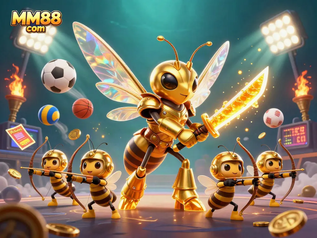Experience thrilling gameplay at MM88 com with a vibrant scene of dynamic sports and gambling elements.