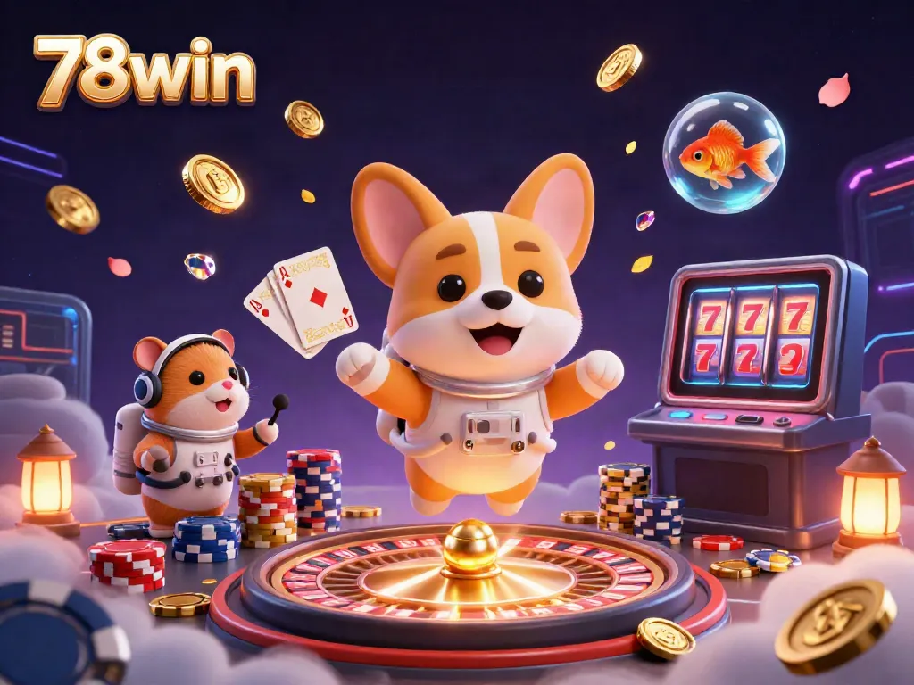 Engage with 78win's immersive gaming experience in a vibrant space-themed casino illustration.