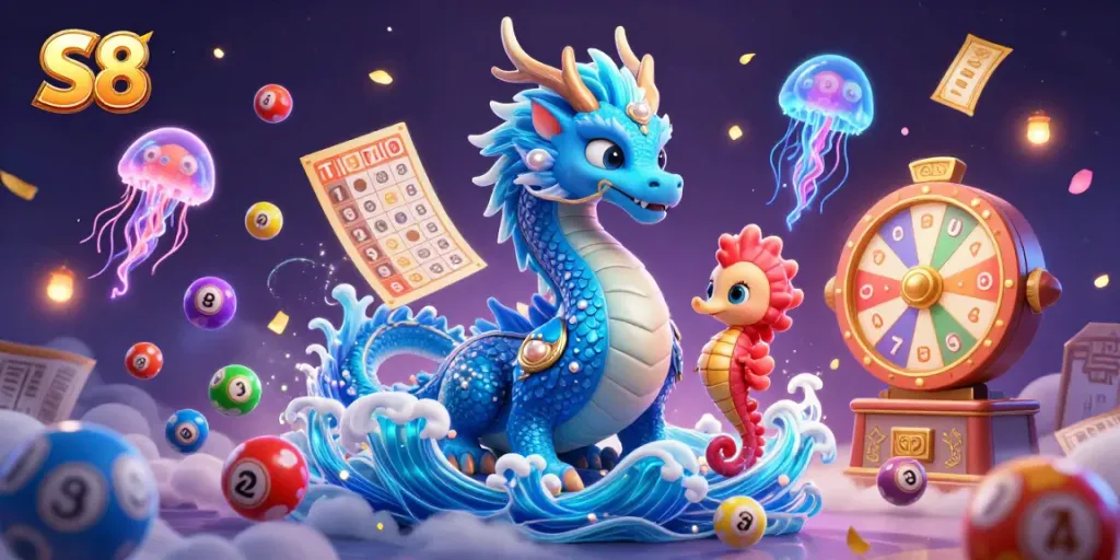 Experience the excitement of the S8 lottery with dynamic characters and vibrant game elements.