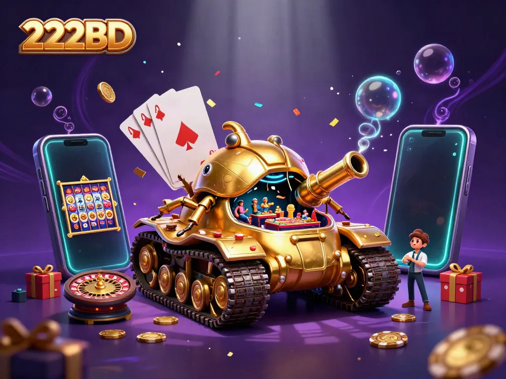 Experience thrilling gameplay with 222BD's vibrant 3D casino visualization featuring unique elements.