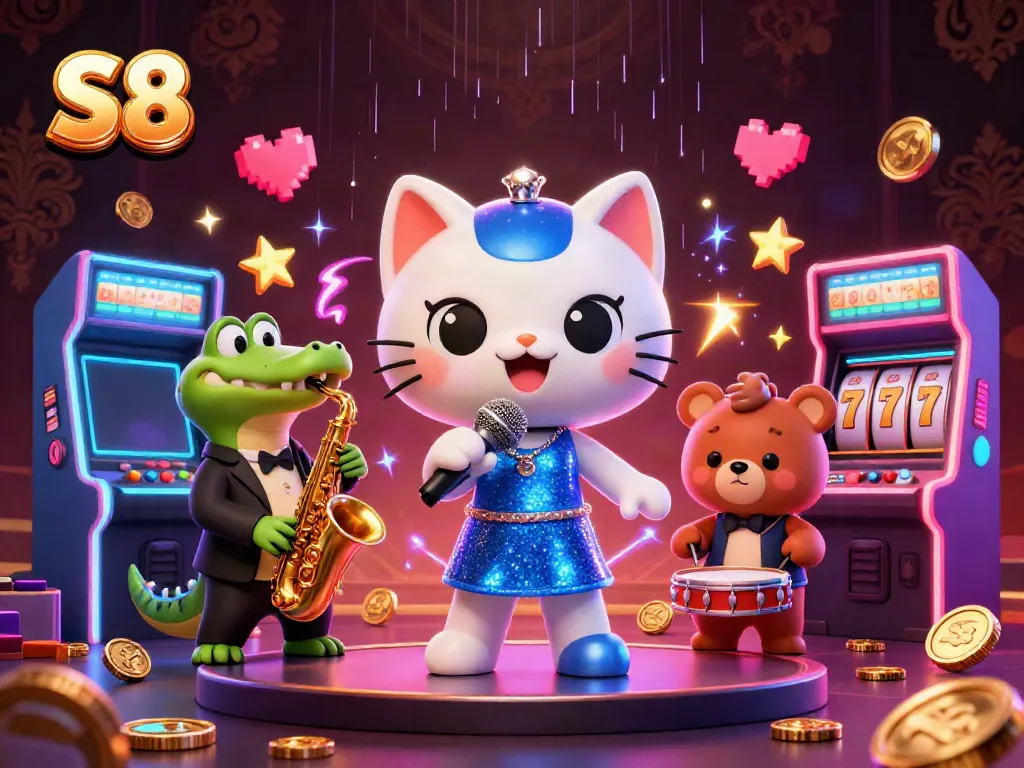 Experience the thrill of S8 with vivid cartoon characters in a vibrant casino scene.