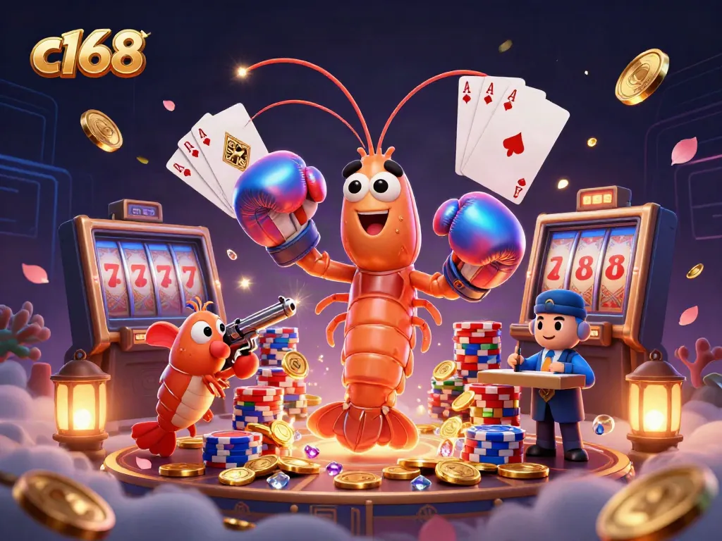 Engage with c168 gameplay featuring vibrant shrimp characters, dynamic casino elements, and rich visual detail.