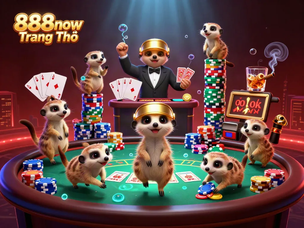 Experience the excitement of 888now Trang Chủ with meerkats in a vibrant casino scene.