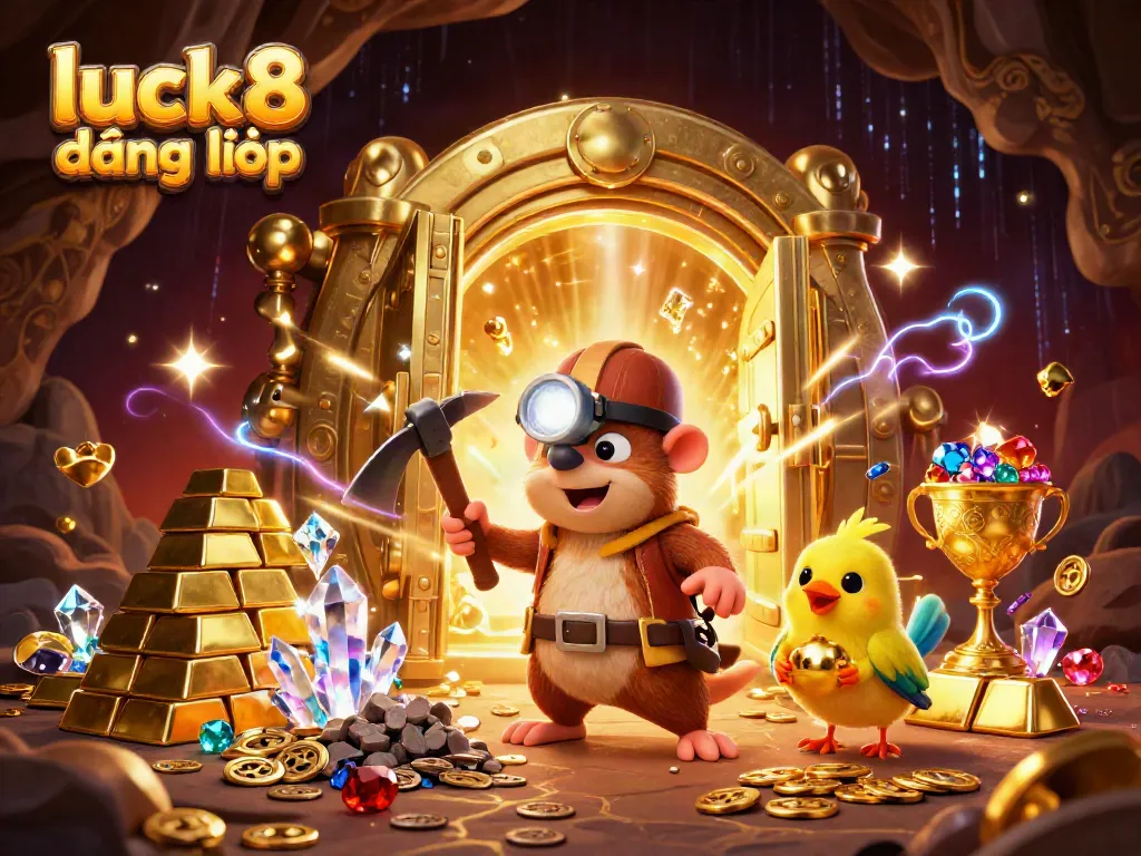 Experience the excitement of luck8 đăng nhập with a cartoon mole discovering treasures in a dynamic casino environment.