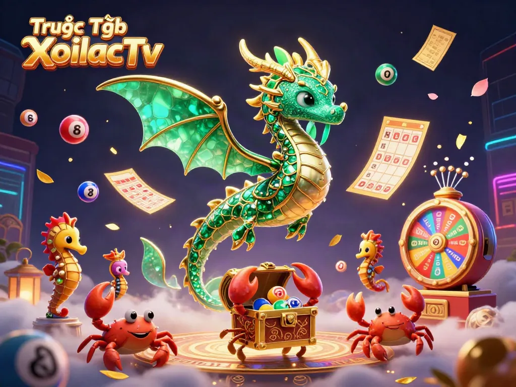 Engaging illustration of Trực Tiếp XoilacTv featuring a vibrant sea dragon and captivating gaming elements.