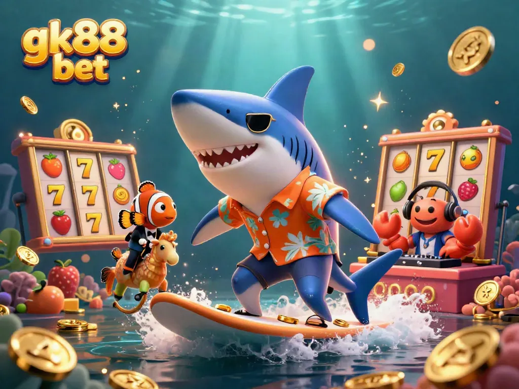 Experience the thrill of gk88 bet with cartoon characters in a vibrant underwater casino scene.