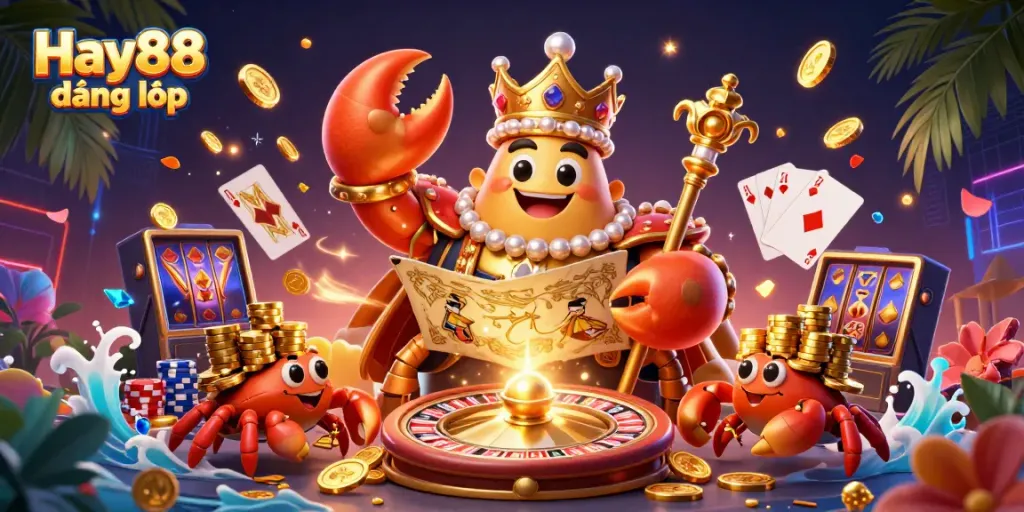 Engage with Hay88 đăng nhập through vibrant 3D illustrations celebrating casino games and rewards.