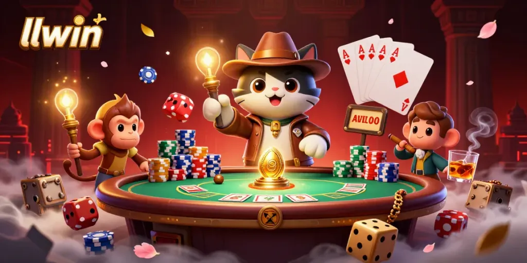 Experience the llwin adventure in a 3D casino-inspired world with dynamic characters and vibrant elements.